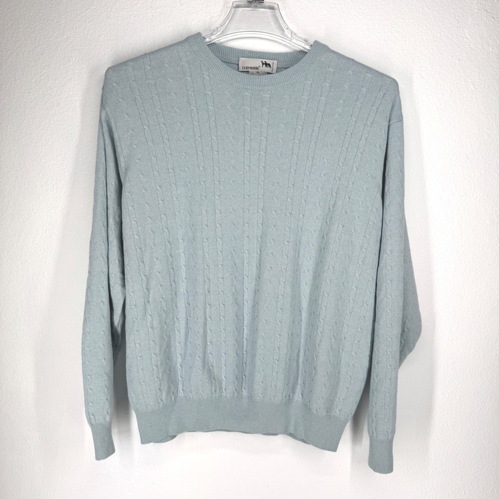 I Levrieri Cashmere Silk Cable Knit Sweater Mens XL Blue Luxury Fisherman Italy